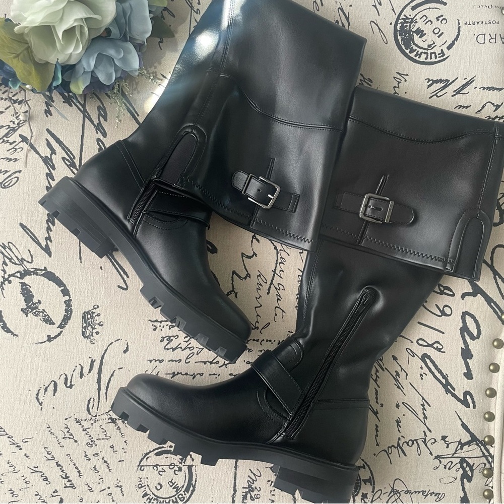 NWOT Nine West Nans Faux Leather Over-The-Knee OTK Pull-On Lug Sole Boot 7.5 - Picture 7 of 12